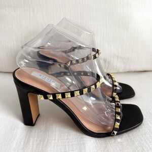 Steven New York Black Strappy & Gold Studded Heeled Sandals